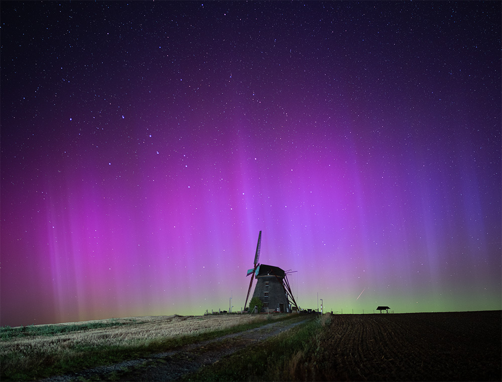 Mühle in Greiffenberg mit Polarlichtern